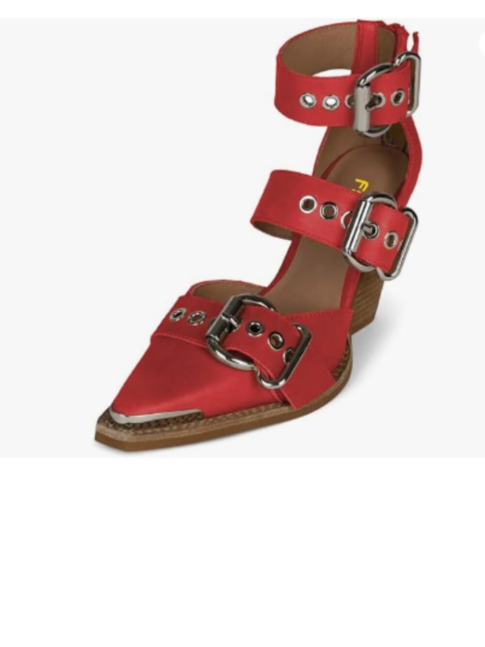 FSJ Red Women's Pointed Toe Buckle Strappy Wedge Heel Sandals